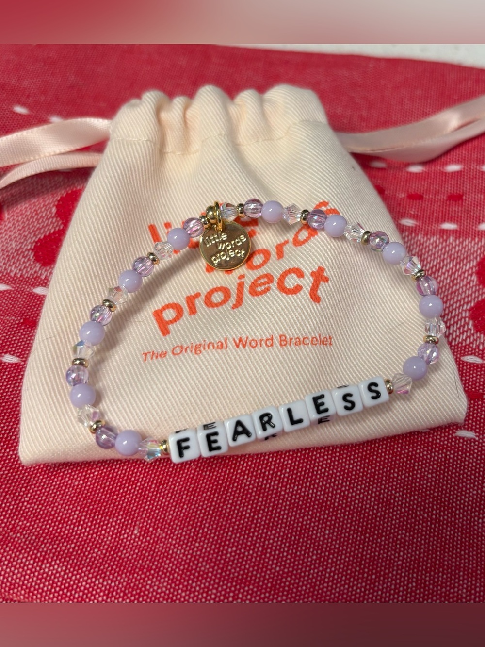 Little Words Project “Fearless” Lavender Crystal Bead Bracelet s/m